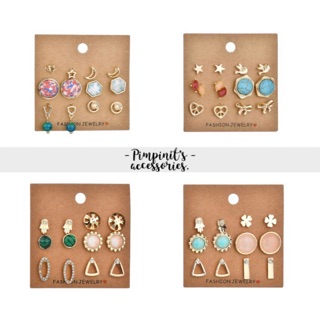 🇹🇭 พร้อมส่ง : ต่างหูเซ็ทพาสเทล 6 คู่ | 6 Pairs Pastel Stud Earring Set.