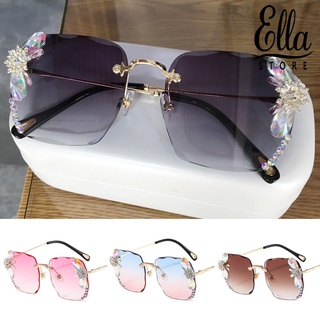 Ellastore123 แว่นตากันแดด ประดับเพชรเทียม ไล่โทนสี ป้องกันรังสีอัลตราไวโอเลต สําหรับผู้หญิง