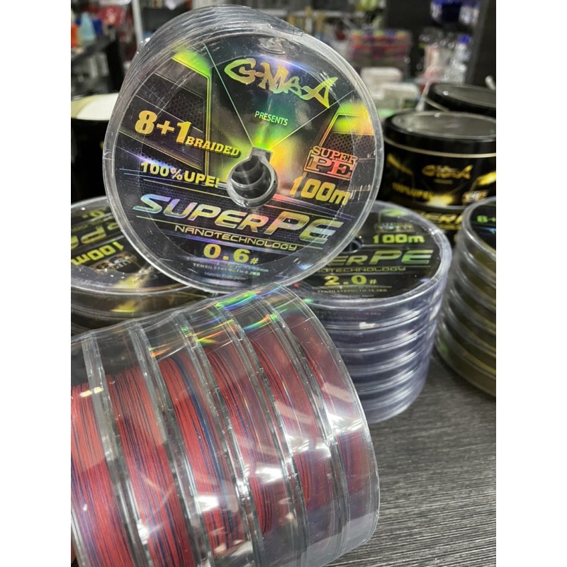 สายพีอี GMAX 100%UPE  SUPER PE 8+1 BRAIDED วัสดุจากญี่ปุ่น ด้วย NANOTECHNOLOGY เหนียว ตีลื่น ยาว 100