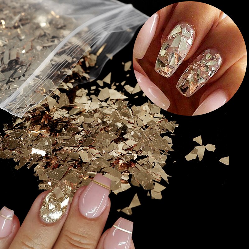 10g Holographic Gold ไม่สม่ําเสมอ 3D เล็บ Glitter เลเซอร์ที่มีสีสัน Sequins Sparkly AB Shell Flake สําหรับ DIY เล็บ Dec