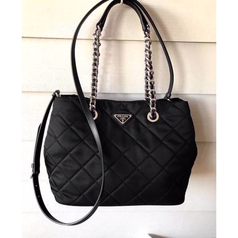 PRADA Quilted Tessuto Nylon Chain Shoulder Tote Bag | Shopee Thailand