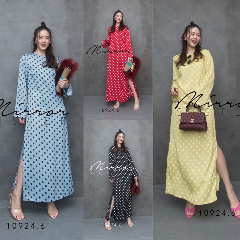 Mirrorsister #10924.6 Maxidressตัวยาวลายจุด แม็กซี่เดรส ชุดเดรส เดรสยาว ชุดไปเที่ยว ชุดไปงาน ชุดทำงาน เดรสลายจุด