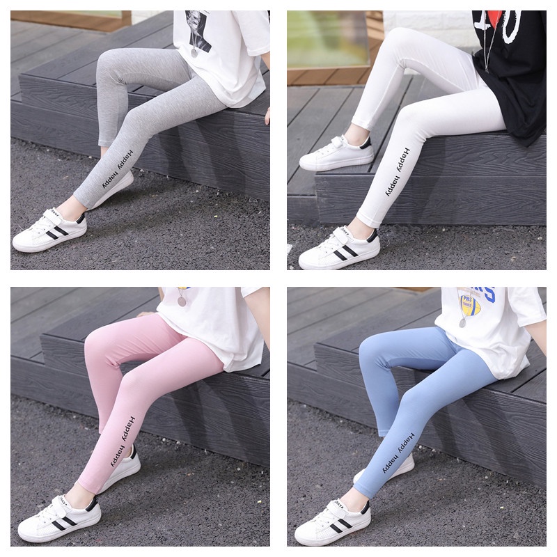 Spot Solid Leggings Girls 'Student Thin ลำลองภาษาอังกฤษ Thread Capris แน่น