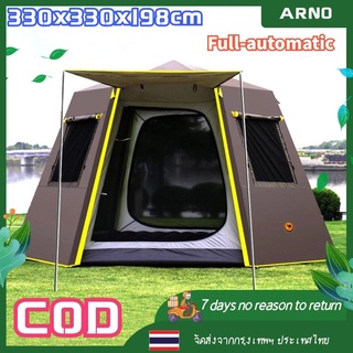 Outdoor เต็นท์อัตโนมัติเต็มรูปแบบ 5-8 คน แคมป์ปิ้ง กันฝน Thickened Hexagonal Aluminium Pole Field Camping