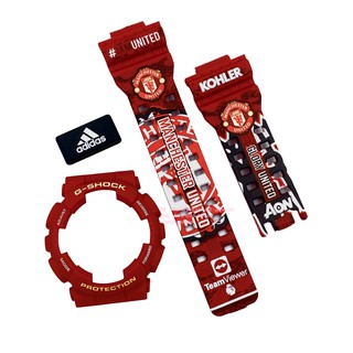 กรอบสาย G-SHOCK แท้ สีแดงด้านฟอนต์เหลืองสลับขาว สกรีนลาย Man United ใส่ได้รับรุ่น GA-100 ,GA-110 ,GA-120 ,GAX-100,GD-120