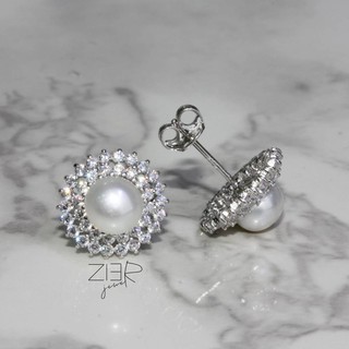 ต่างหูเงินแท้ 925 ประดับพลอยCZ Earring Silver 925 With Cubic Zirconia-(E26180252)