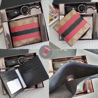 BOXED ID BILLFOLD WALLET AND KEY FOB GIFT SET IN SIGNATURE CANVAS F86110  แท้💯