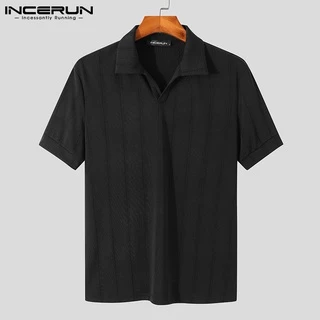 Incerun เสื้อโปโล คอปก แขนสั้น ลําลอง สไตล์เรียบง่าย 6 สี สําหรับผู้ชาย