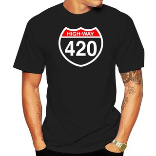 เสื้อยืดแขนสั้น ผ้าฝ้าย พิมพ์ลาย Highway 420 Four Twenty Weed สีดํา สไตล์ฮิปฮอป สําหรับผู้ชายS-5XL