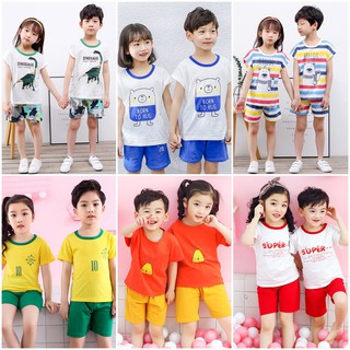 ชุดเด็ก เสื้อแขนสั้นพร้อมกางเกงขาสั้น  ผ้า Cotton 100% สีสันสดใส