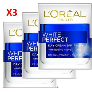 ﻿LOreal Paris White Perfect Day Cream SPF17 PA++ ลอรีอัล ปารีสไวท์ เพอร์เฟ็คท์ ครีมบำรุงผิวหน้าสูตรกลางวัน 20ml. x 3แพค