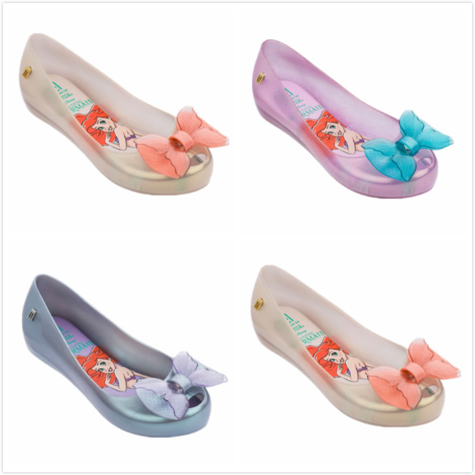 Girls Mermaid Jelly Shoes Princess Mini Melissa Beach Shoes Big Bow Fasion Summer Flat Shoes