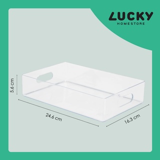 แหล่งขายและราคาLUCKY HOME ถาดอเนกประสงค์ตั้งโต๊ะใส ขนาดถาด (กว้างxยาวxสูง): 16.3 x 24.6 x 5.6 cm TLV-602 ใส/ UT-012 ขาวอาจถูกใจคุณ