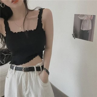 Cicishop"พร้อมส่ง"(9536)เสื้อสายเดี่ยวไหมพรมทรงกล้าม งามน่ารักมากกกกก