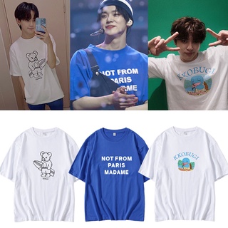 เสื้อยืดโอเวอร์ไซส์KPOP TREASURE YEONJUN JUNGHWAN Hyunsuk เดียวกันผ้าฝ้ายเสื้อยืดผู้ชายและผู้หญิงสไตล์เกาหลีหลวมรอบคอแขน