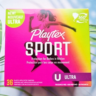 ผ้าอนามัยแบบสอด เหมาะกับวันมามาก Sport® Plastic Applicator Tampons 360 protection, Ultra 36 Pieces (Playtex®)