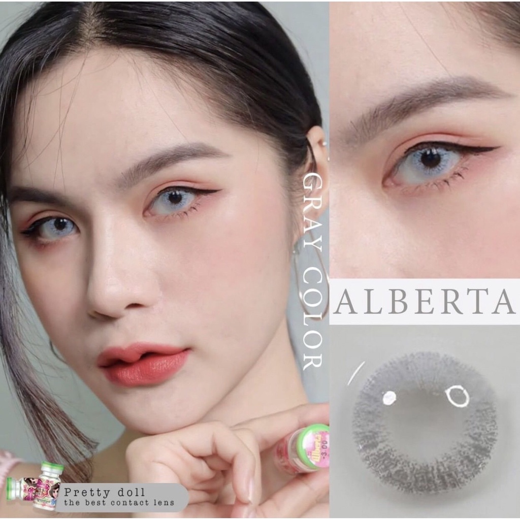 (COD)คอนแทคเลนส์ Contactlens สายฝรุ่น Alberta สายตา+ปกติถึง- 6.00 Prettydoll เลนส์นิ่มใส่สบายฟรีตลับ