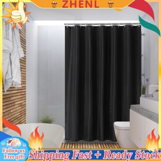 ❀ZHENL READY❀ม่านห้องน้ำกันน้ำสีดำ + ตะขอแขวน