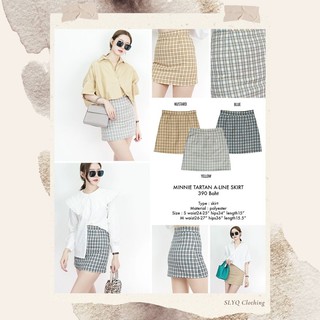 เหลืองฟ้า/เหลืองมัสตาร์ด/ฟ้าดำ 🧇 SLYQ MINNIE TARTAN A-LINE SKIRT กระโปรงสั้นทรงเอลายสก๊อต ซับในกางเกง