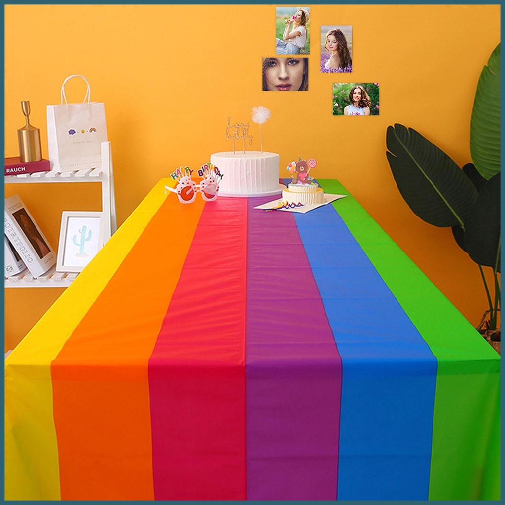 ผ้าปูโต๊ะ ทรงสี่เหลี่ยมผืนผ้า สีรุ้ง หลากสี สําหรับวันเกิด ปาร์ตี้วันเกิด