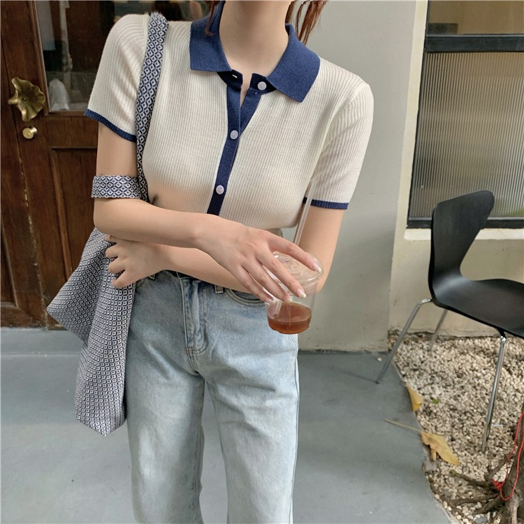 Gakki เสื้อยืดโปโลแขนสั้น POLO เสื้อไหมพรม ผ้านิ่มใส่สบาย ฟรีไซส์ พร้อมส่ง 47048#