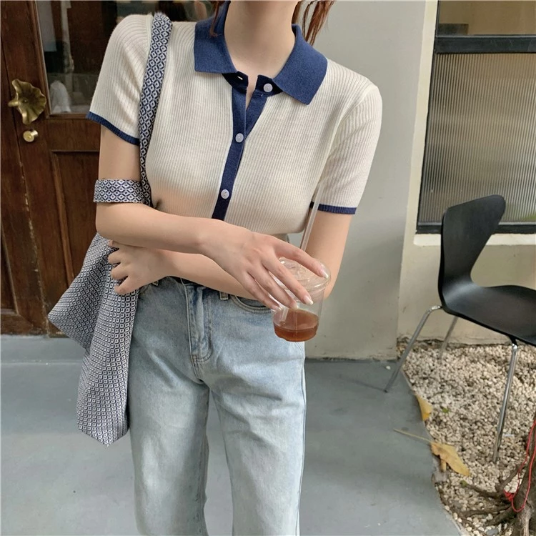 Gakki เสื้อยืดโปโลแขนสั้น POLO เสื้อไหมพรม ผ้านิ่มใส่สบาย ฟรีไซส์ พร้อมส่ง 47048#