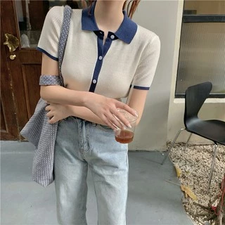 Gakki เสื้อยืดโปโลแขนสั้น POLO เสื้อไหมพรม ผ้านิ่มใส่สบาย ฟรีไซส์ พร้อมส่ง 47048#