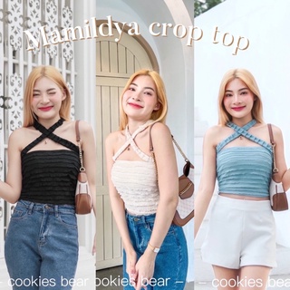 〽️ครอปสายไขว้ ผ้ายืดระบายริ้วๆนำเข้า มีซับใน งานสวยเข้าทรง / COOK ไขว้
