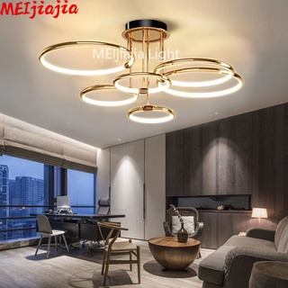 MEIJIAJIA HOT! Modern golden LED living room lamp โคมระย้าโคมไฟตกแต่งบ้านไฟหน้าสไตล์นอร์ดิกห้องรับประทานอาหารห้องนอนโคมระย้า