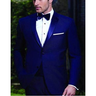 Royal Blue เจ้าบ่าว Tuxedos Notch Lapel เจ้าบ่าวที่ดีที่สุดงานแต่งงานอาหารค่ำชุด (เสื้อ + กางเกง + Bow TieN