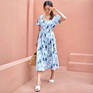 #SET111 BLUE FLORA LONG DRESS