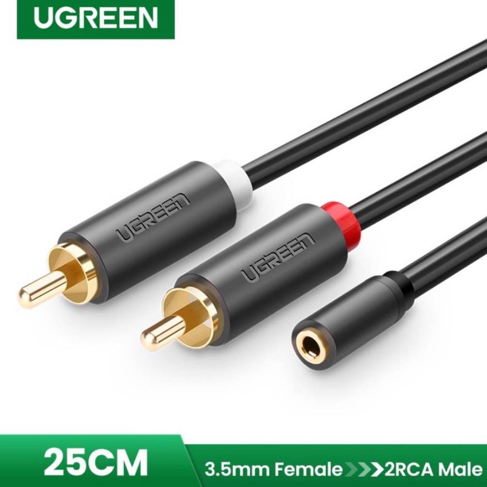 UGREEN รุ่น 10561 สายเคเบิ้ล 2RCA Male to Aux 3.5mm Female ความยาว 25cm สำหรับเครื่องเสียง โฮมเธียเตอร์ เฮดโฟน
