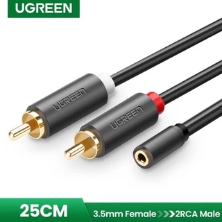 UGREEN รุ่น 10561 สายเคเบิ้ล 2RCA Male to Aux 3.5mm Female ความยาว 25cm สำหรับเครื่องเสียง โฮมเธียเตอร์ เฮดโฟน