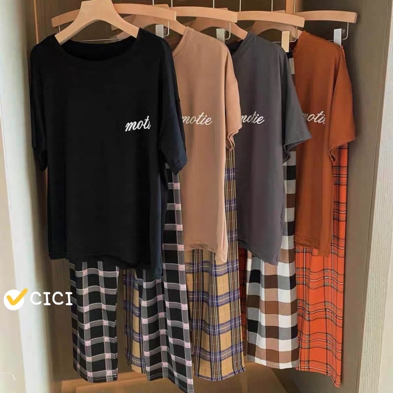 ส่งทันที Cici0NO. (C2377)เซตเสื้อยืด+กางเกงขายาวสกรีนลาย ผ้านิ่มใส่สบาย ใส่ชิลๆหรือใส่นอนชิคมากๆ