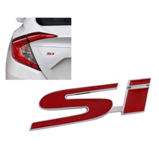 ตัวอักษร โลโก้ เอสไอ สีแดง งานโลหะ ฮอนด้า ขนาด 9.8x2.8 ซม.(3.86x1.1 นิ้ว)  Red SI CIVIC metal badge logorear trunk