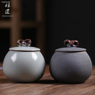 ✓❃♘Wongdao Geyao Tea Caddy Pu er กระบอกชาขนาดเล็กแคดดี้เซรามิกชาปลุกแคดดี้แหวนคู่ที่เก็บดีบุกกระป๋อง