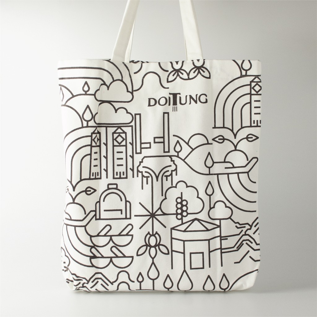 DoiTung Tote Bag White-Brown กระเป๋าผ้า แคนวาส ดอยตุง