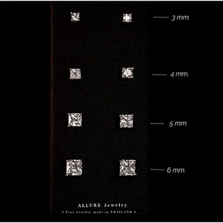 ต่างหูเพชร เงินแท้ 925 ชุบเคลือบทองคำขาว ประดับเพชร Square CZ Swiss Diamond - Allure Jewelry