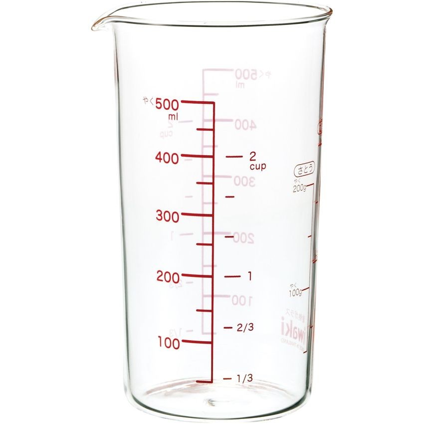 iwaki KBTMCN500ถ้วยตวงแก้ว มีส่งฟรี ไม่มีมือจับขนาด 500ml.แบรนด์ญี่ปุ่น แก้วใสมาก เบาและคราบไม่เกาะ