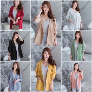 เสื้อสูทผู้หญิง ผ้าคอตต้อนผสมลินิน  Lady Loose Fit Blazer