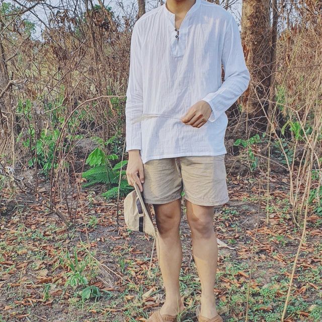 เสื้อคอจีน กระดุมกะลา แขนยาว ผ้าฝ้าย(Cotton) ไซส์(S M L XL) 3 สี(ขาว ดำ ครีม) ทุกเพศ(Unisex) ผลิตไทย