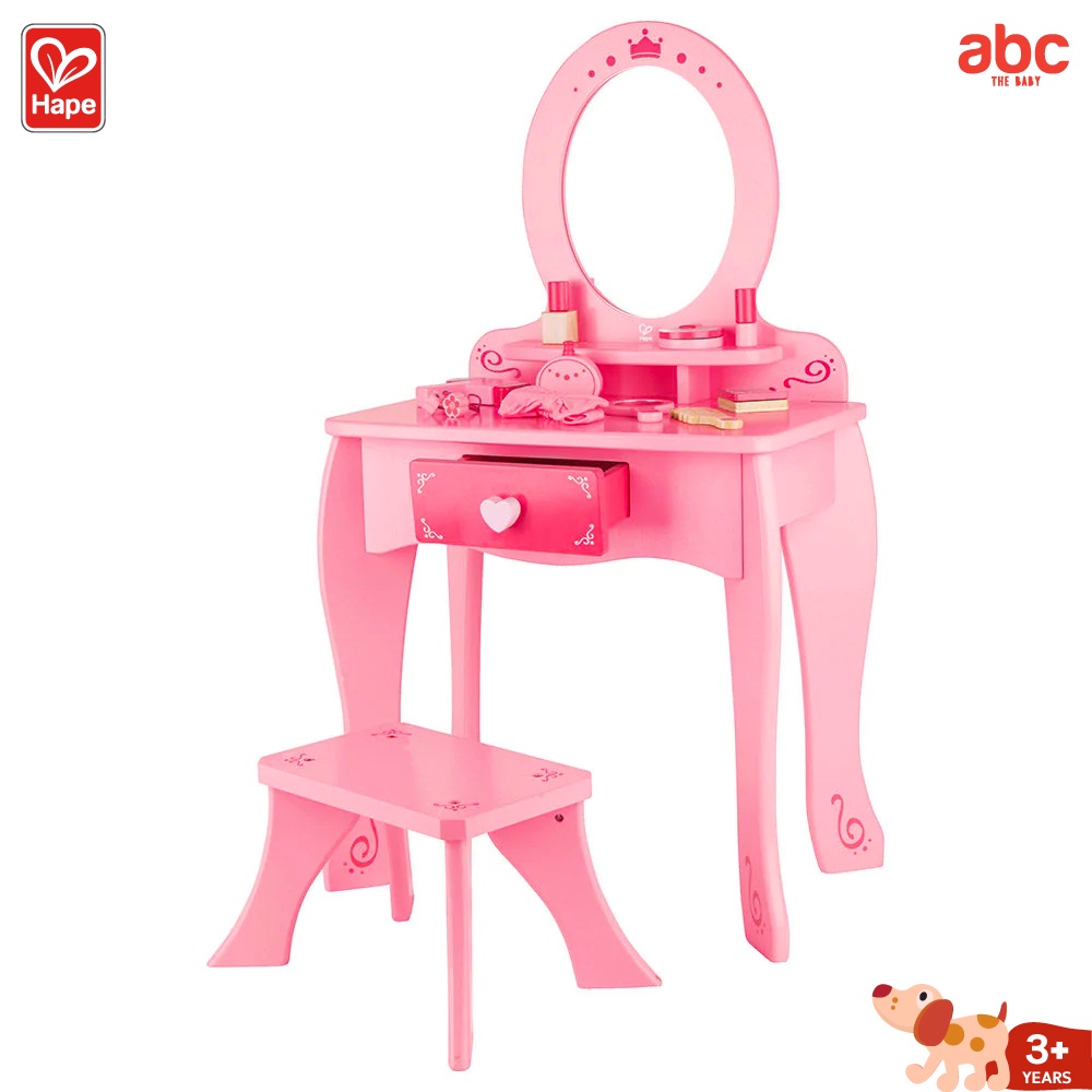 Hape Mainan Kayu Meja Rias dan Stool Dresser Table And Stool Mainan Edukasi Anak 3 Tahun ke Atas gambar 2
