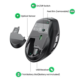 Ugreen เมาส์ไร้สาย 6 ปุ่ม 2.4G พร้อมตัวรับสัญญาณ USB 5 ระดับ DPI 4000DPI สําหรับแล็ปท็อป PC Mac Linux