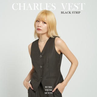 เสื้อสูทแขนสั้นสี Black Strip l Charles Vest in black strip color