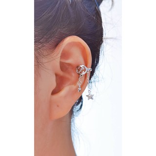 Earcuff #35 คล้องหู​ เกี่ยวหู​ กุชชี่ สีเงิน ระย้า