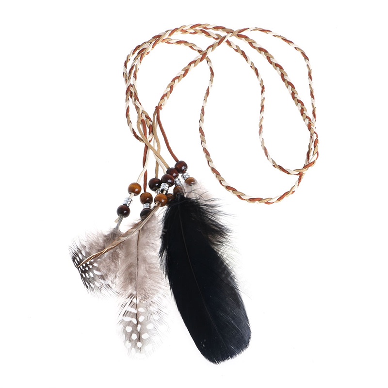 Li Boho ที่คาดผมขนนกอินเดียผ้าโพกศีรษะเชือกผม Headwear Tribal Hippie Party