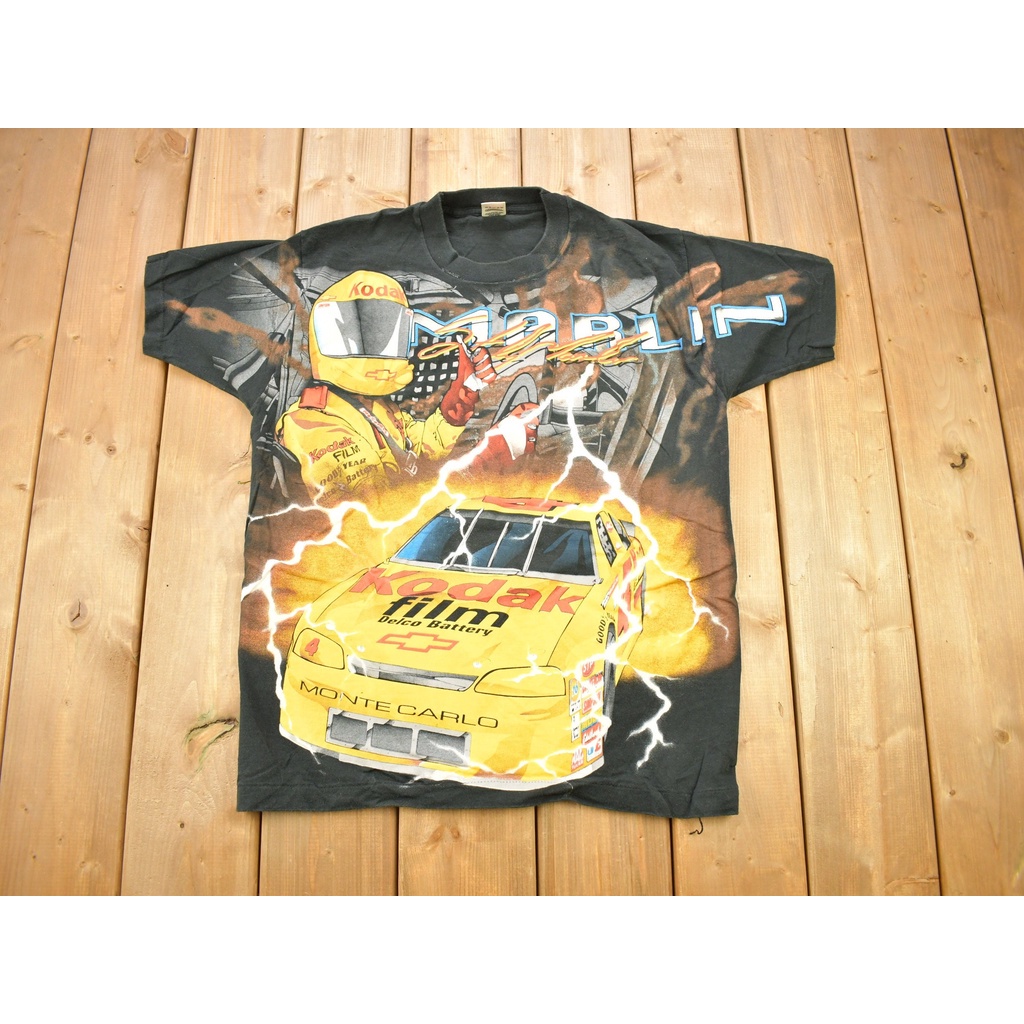 Vintage 1990s Sterling Marlin All Over Print NASCAR Racing T-Shirt / Single Stitch / Racing Tee / / 