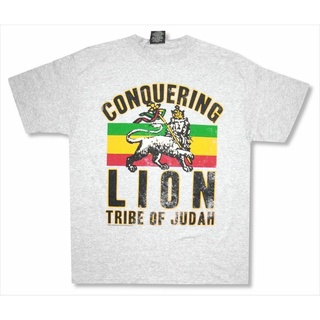 เสื้อยืดสีขาวเสื้อยืด พิมพ์ลายสิงโต Rasta Bob Marley Tribe Of Judah สีเทาS-4XL