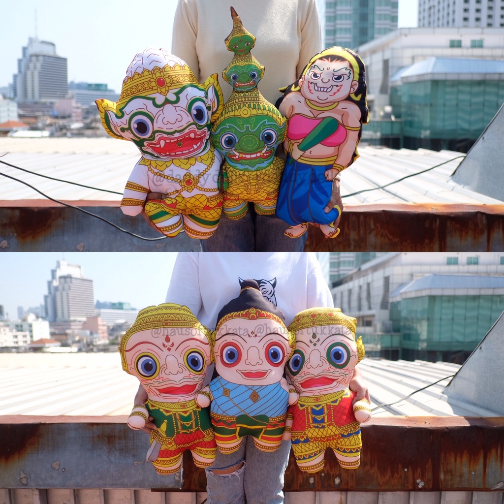 หมอนอิง แบน Tossakan ยักษ์ทศกัณฐ์ & Hanuman หนุมาน & นางสีดา & พระราม & พระลักษณ์ 20นิ้ว รามเกียรติ์ วรรณคดีไทย ทศกัณฐ์