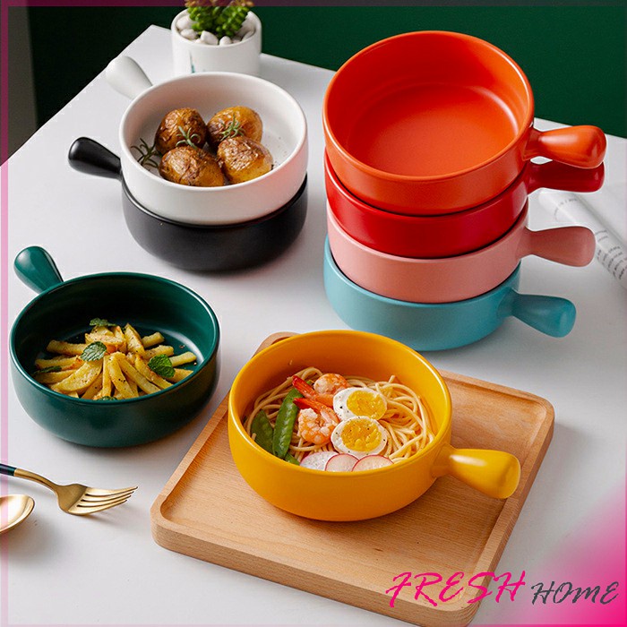 ชามเซรามิก อบ ใส่พาสต้า ชามสลัด มีด้ามจับ Bowl